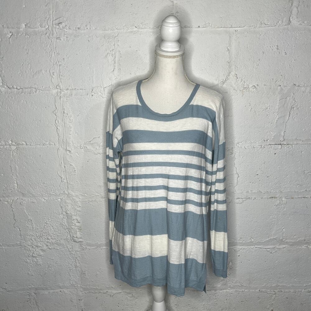 Vince Striped Cotton Crewneck Sweater Lightweight Coastal Women Blue White M